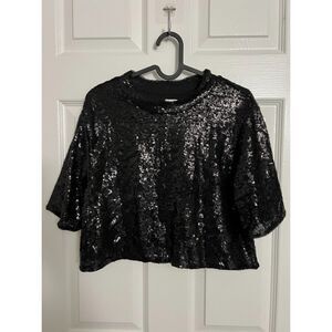 H&M HM Sequined Crop Top Black Short Sleeve Shirt Small SOLD OUT